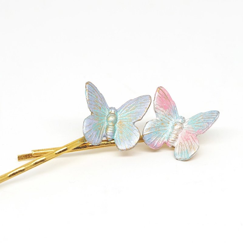Rainbow Iridescence Butterfly Gold Hair Pin \ Gold Hairpin \ Floral Theme - 髮夾/髮圈 - 其他金屬 多色
