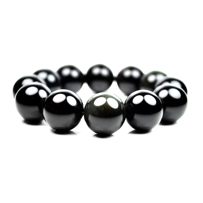 【正佳珠寶】黑曜石 單眼黑耀石 避邪黑曜石手珠 18mm - 手鍊/手環 - 半寶石 