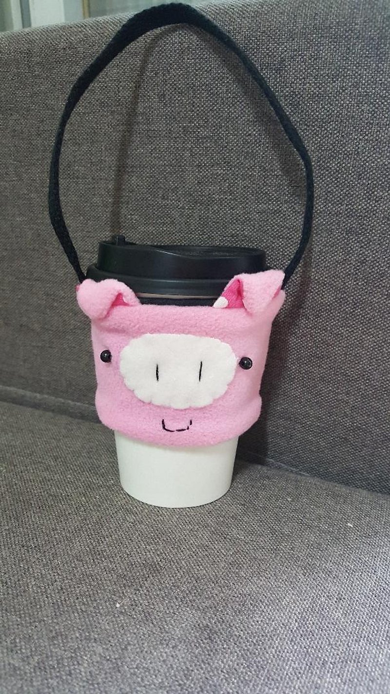 Piggy drink cup holder/bag - ถุงใส่กระติกนำ้ - ผ้าฝ้าย/ผ้าลินิน 