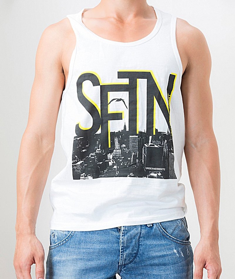 Cotton Printed Vest-SFTN/White UNDERNEXT2 Summer. Colorful - Men's Tank Tops & Vests - Gemstone White
