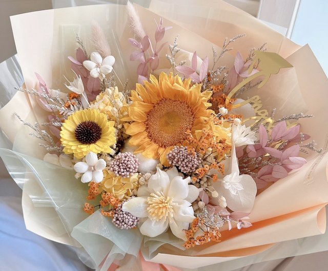 太陽色の永遠のひまわり 大きな花束 ひまわり花束 ひまわり花束