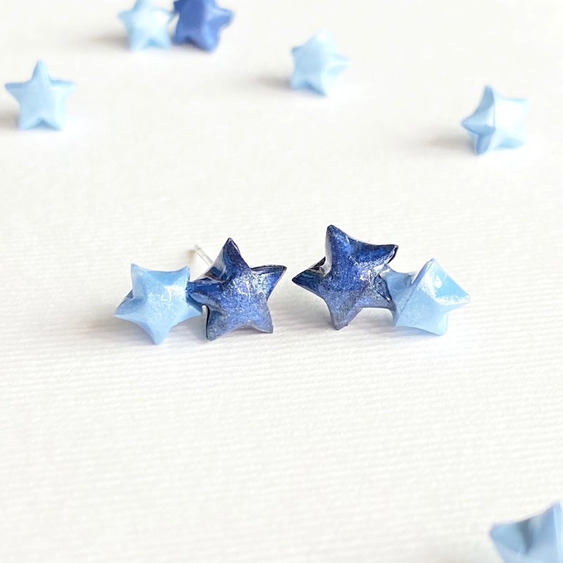 Double Lucky Star 925 Earrings (Space Blue + Blue) - Earrings & Clip-ons - Sterling Silver Blue