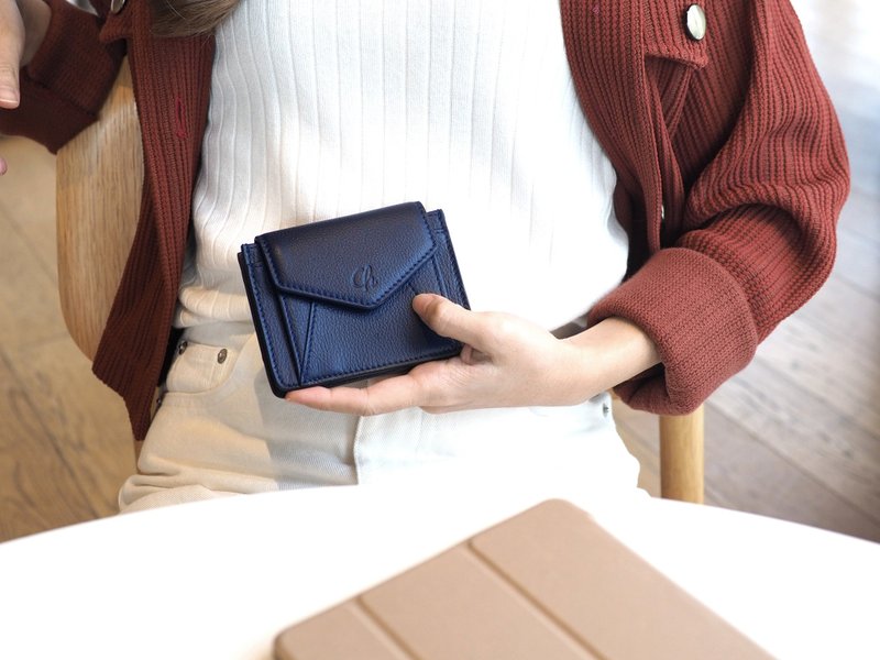 Daily (Navy) : Mini wallet, short wallet, cow leather, Navy blue - 錢包/皮夾/長短夾 - 真皮 藍色