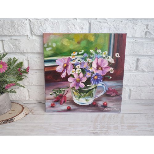 野生の花の絵画 花 オリジナルアート キャンバス 静物画 油絵