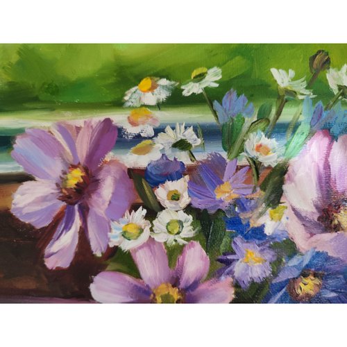 静物　花 野生の花の絵画 花 オリジナルアート キャンバス 静物画 油絵