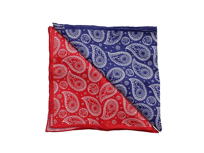 變形蟲方巾 - 紅 / 深藍 PAISLEY BANDANA - 絲巾 - 棉．麻 多色