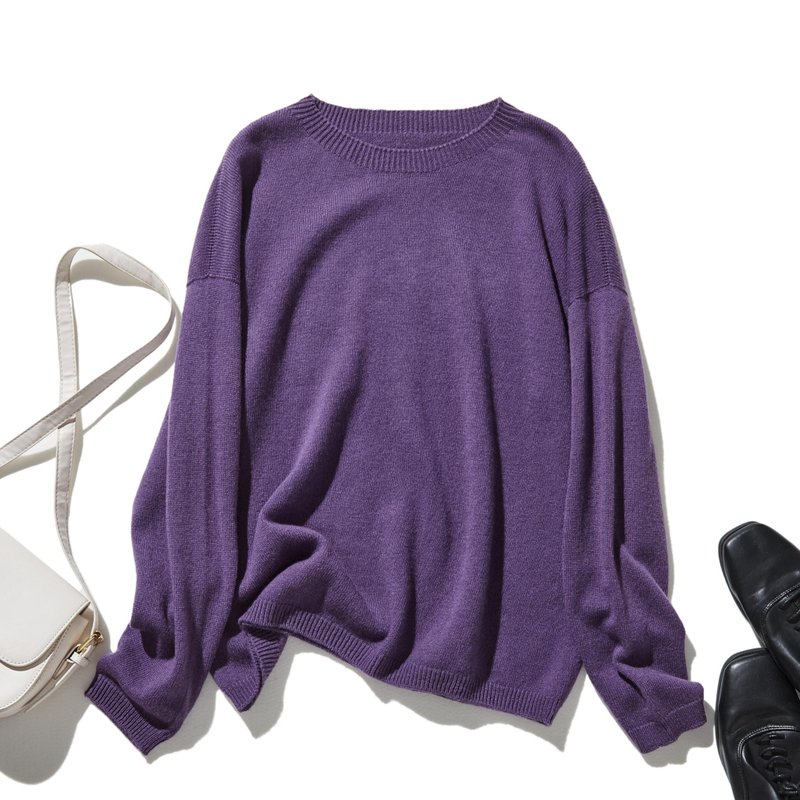 The most reliable simple design wool knit, 100% wool, purple, 231110-6 - Women's Sweaters - Wool 