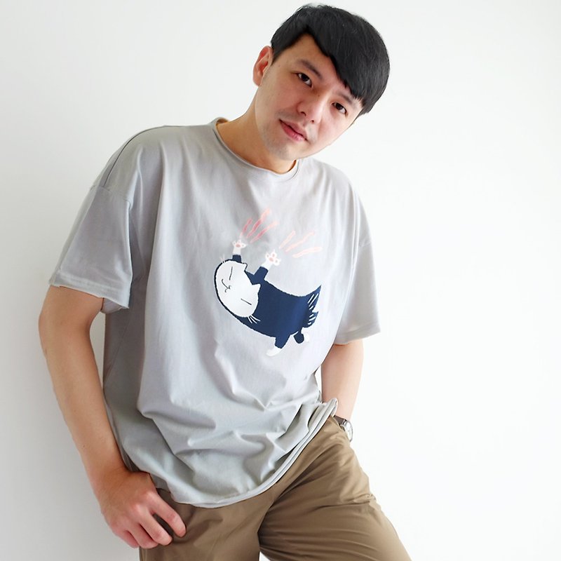 Cat scratch unisex shirt - เสื้อยืดผู้ชาย - ผ้าฝ้าย/ผ้าลินิน สีเทา