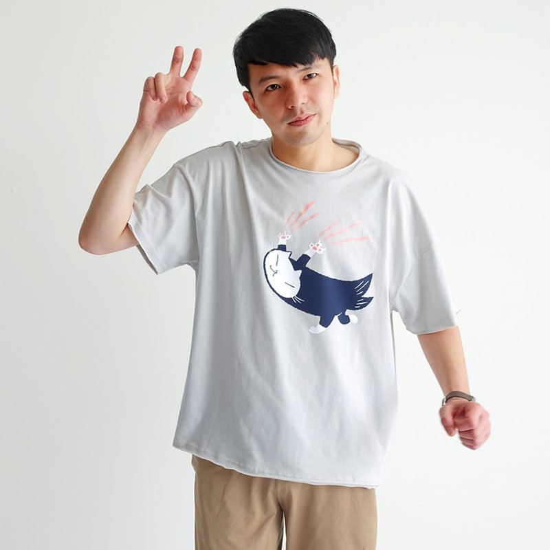 抓抓貓- 純棉Tshirt - 男 T 恤 - 棉．麻 灰色
