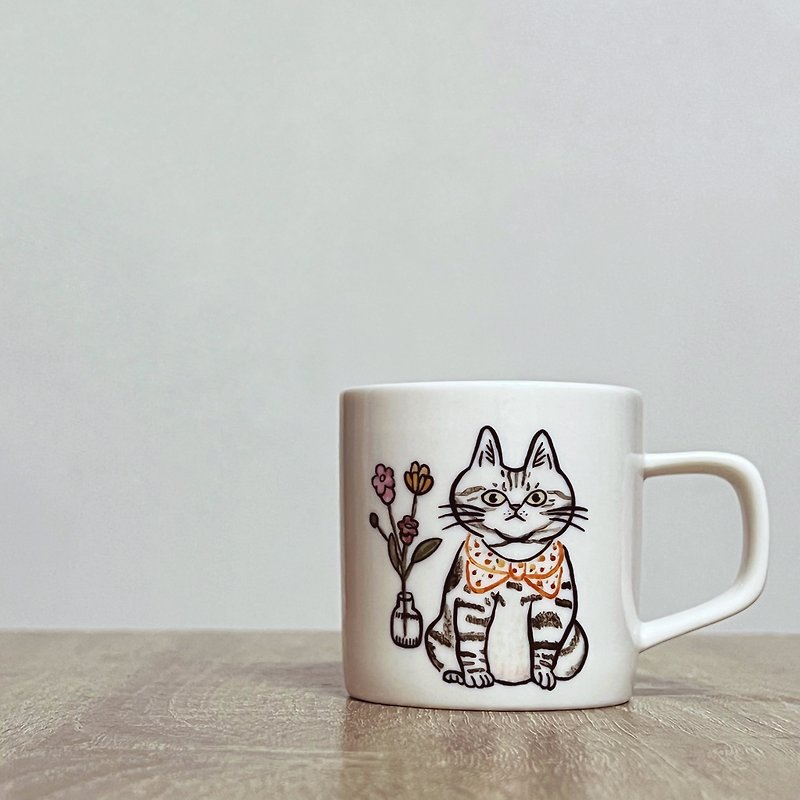 彩繪陶瓷馬克杯 美國短毛貓 - 咖啡杯 - 陶 白色