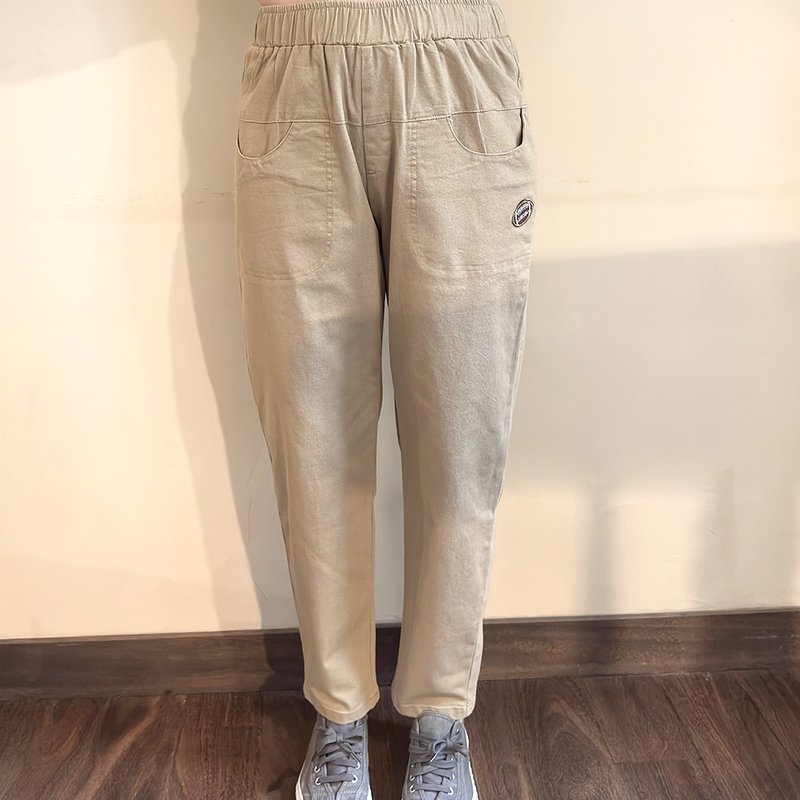 Hana Mokuba 鬆緊腰口袋簡約休閒長褲 - 女長褲 - 其他材質 