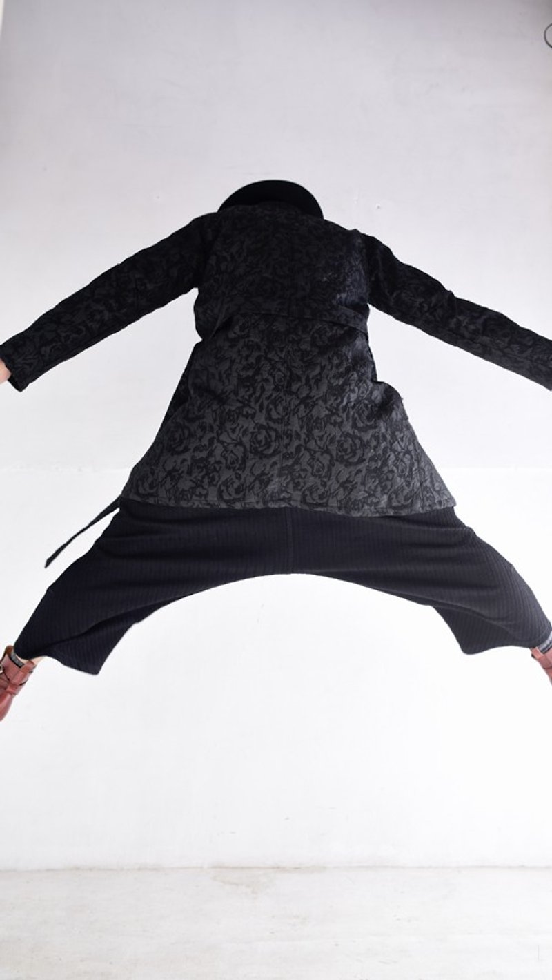 Saruel pants 101 black jagged fabric - กางเกงขายาว - ผ้าฝ้าย/ผ้าลินิน สีดำ