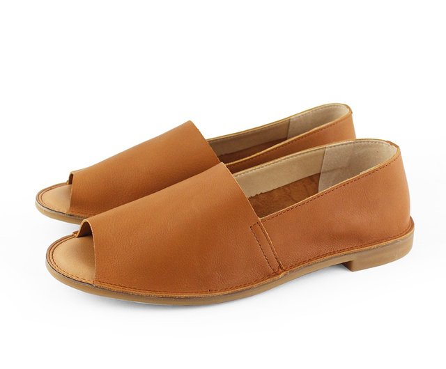 預購 Recipe日本製 魚口設計真皮便鞋 駝 設計館shoes Party 鞋靴派對 女款休閒鞋 Pinkoi