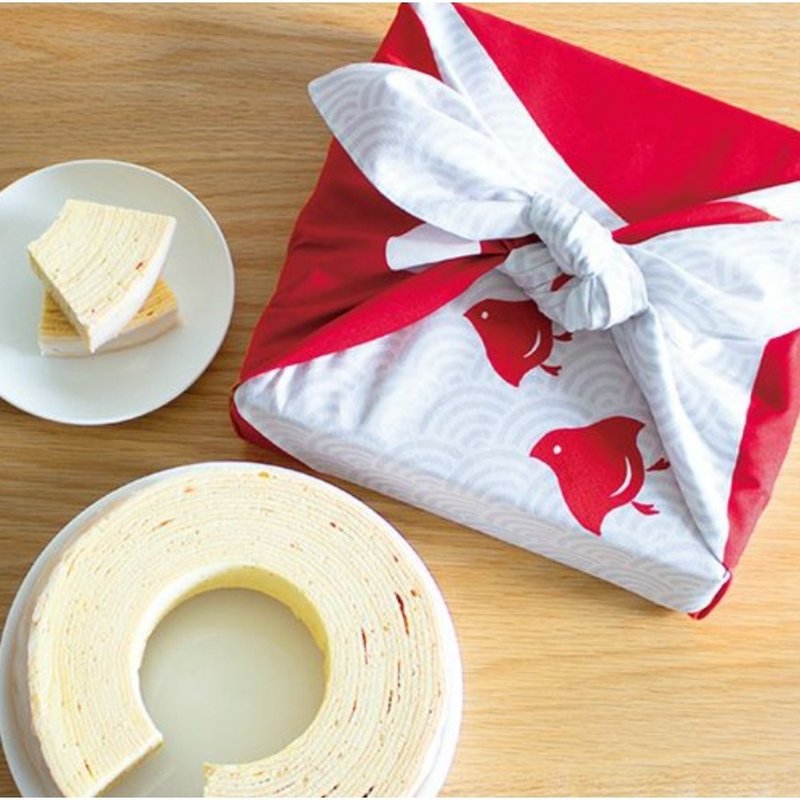 京都風呂敷包巾-祝褔 二巾-千鳥 - 手帕 - 棉．麻 紅色