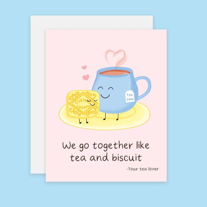 Tea and Biscuit Love Card, Anniversary Card, We Go Together Like - 卡片/明信片 - 紙 