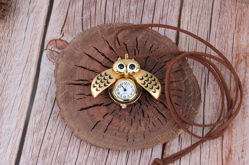 Cowhide Lanyard Keychain Owl Pocket Watch Necklace Gift Free Customization - Keychains - Other Materials 