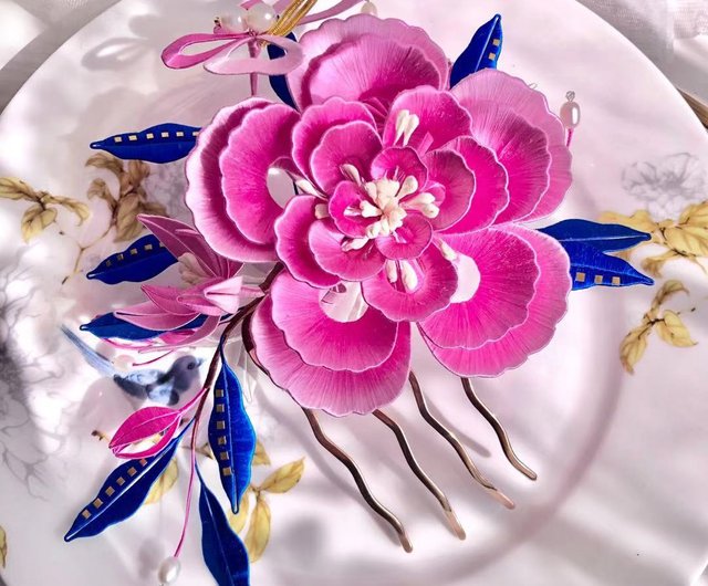 Chinese Flower Hair Clips Pink Butterfly Hair Clips 