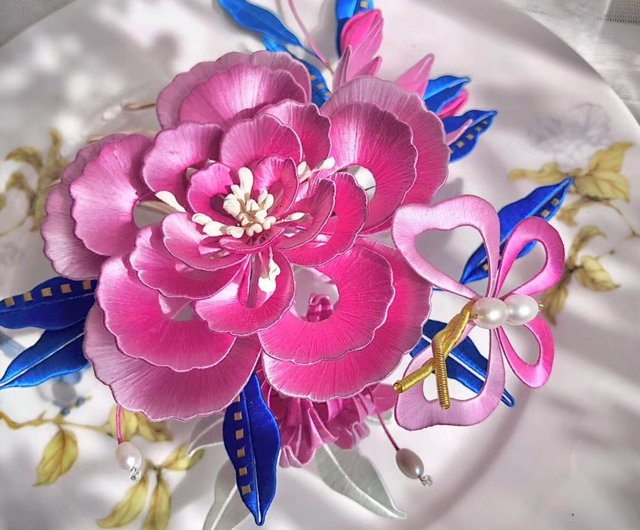 Chinese Flower Hair Clips Pink Butterfly Hair Clips 