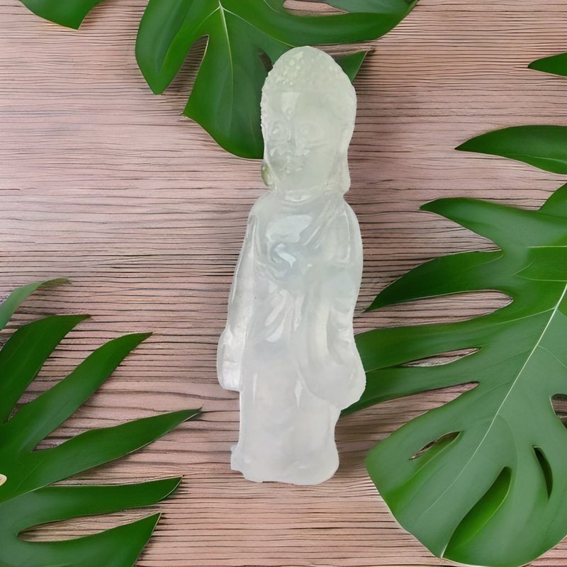 [Dog/Pig Patron Saint] Ice Green Jade Amitabha Necklace | Natural Burmese Jade Jade - Necklaces - Jade White