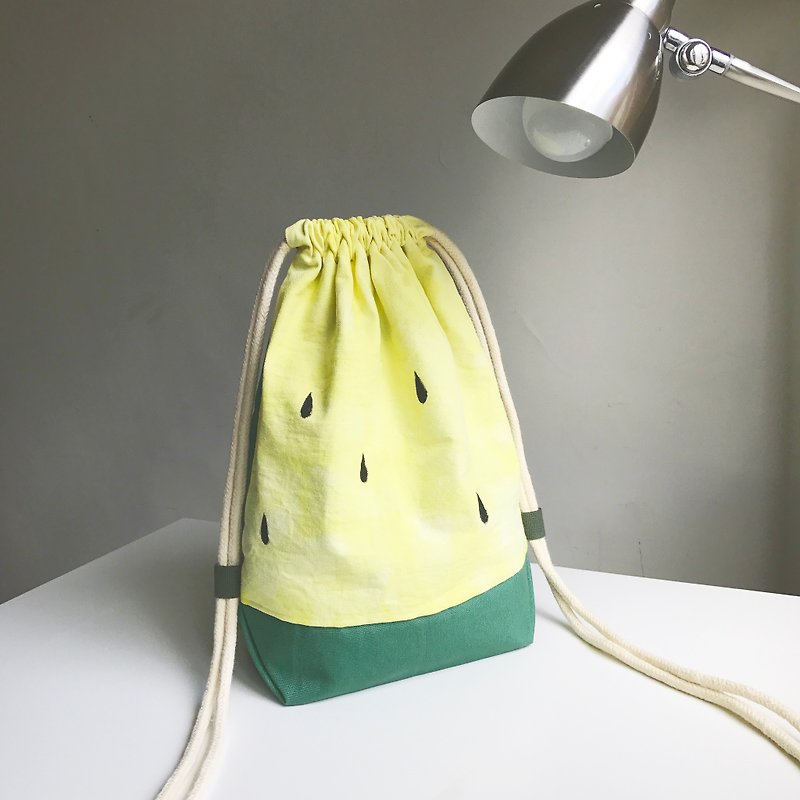 Tie Dye/Handmade/drawstring/backpack  [Yellow Watermelon] - กระเป๋าหูรูด - ผ้าฝ้าย/ผ้าลินิน สีเหลือง