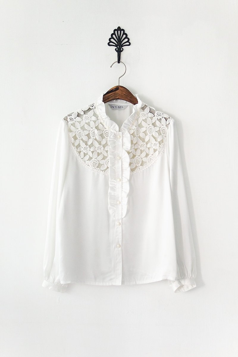 バナナFlyin '|ヴィンテージ|日本のヴィンテージのレースの刺繍中空美しい長袖の白いシャツ - シャツ・ブラウス - その他の素材 