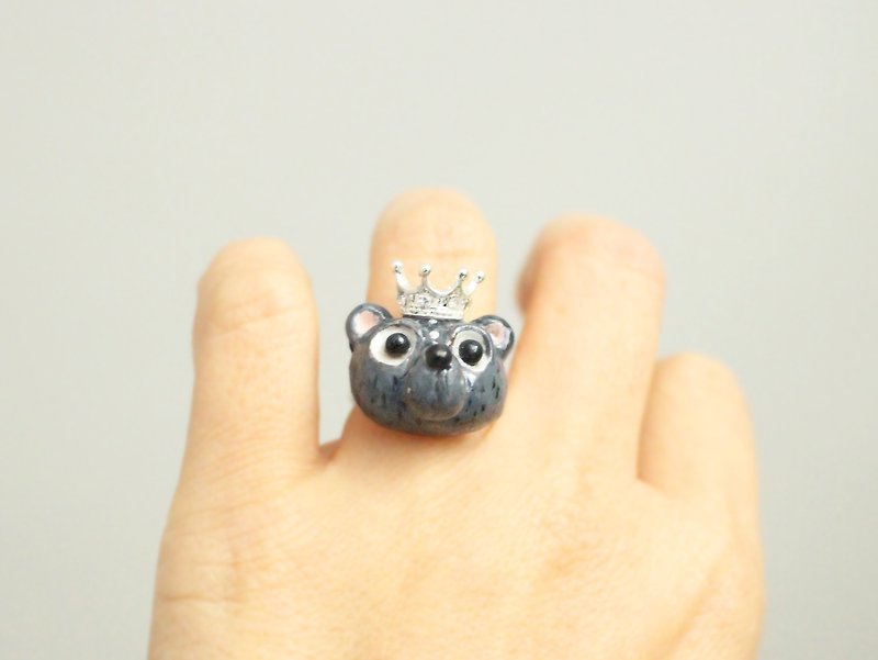 Black Bear ring - Polymer clay miniature - Wearable art - General Rings - Pottery Black