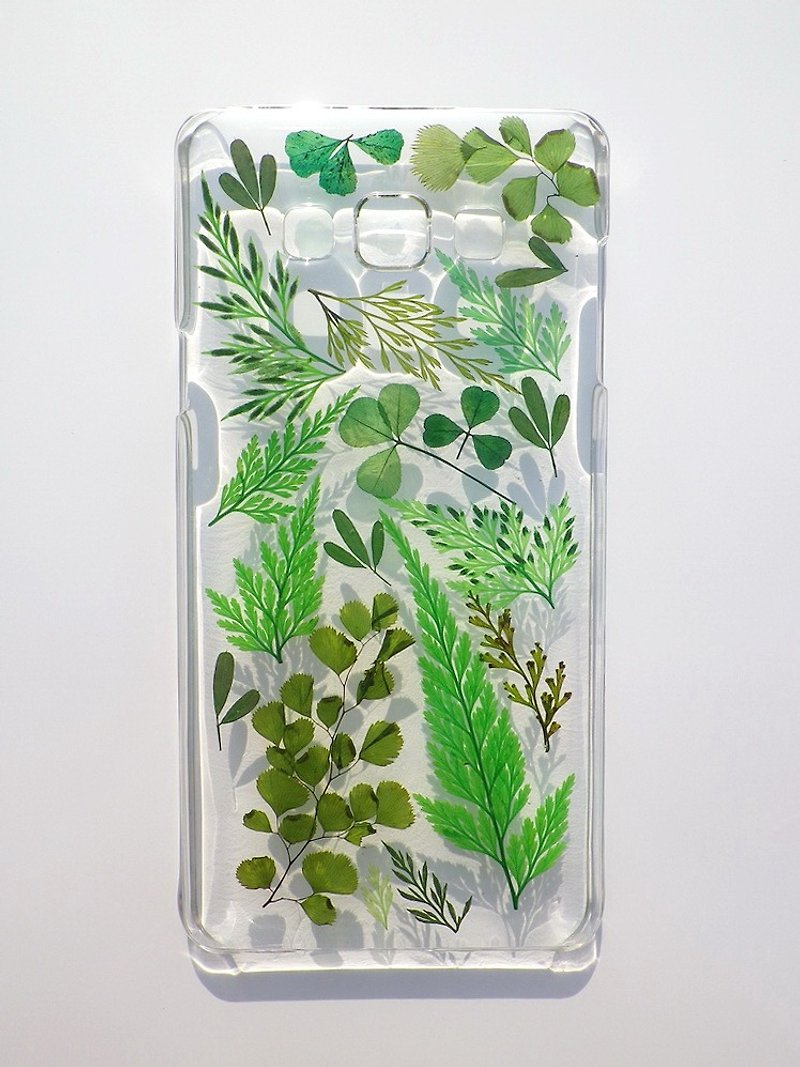 Handmade phone case, pressed leaves with nature, Samsung Galaxy A7, Green - Phone Cases - Plastic 