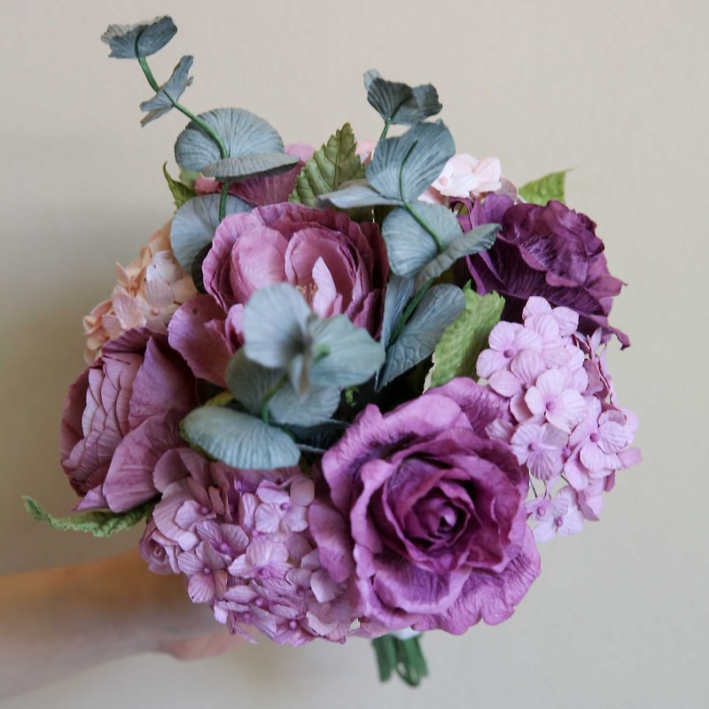 BS109 : Mini Flowers Bouquet, Purple Green - Wood, Bamboo & Paper - Paper Purple