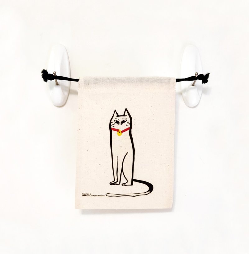 White cat cat storage bag cosmetic bag canvas bag water bottle bag green bag drawstring pocket - กระเป๋าเครื่องสำอาง - วัสดุอื่นๆ ขาว