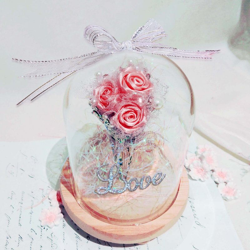 【限定買家】珍珠粉紅玫瑰小花束 閃亮玻璃瓶小捧花 (客製化) - 乾燥花/永生花 - 植物．花 粉紅色