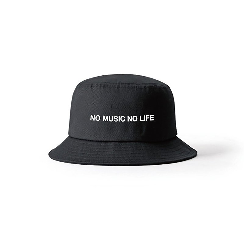 No Music No Life 經典音樂文字 純棉漁夫帽 帽子 - 帽子 - 棉．麻 黑色