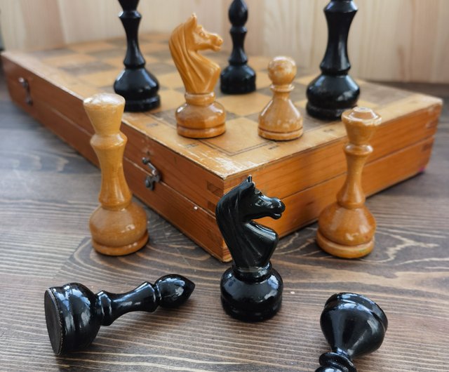 レア品】ヴィンテージ木製チェスu0026チェッカーボードセット コレクター向け - オセロ/チェス
