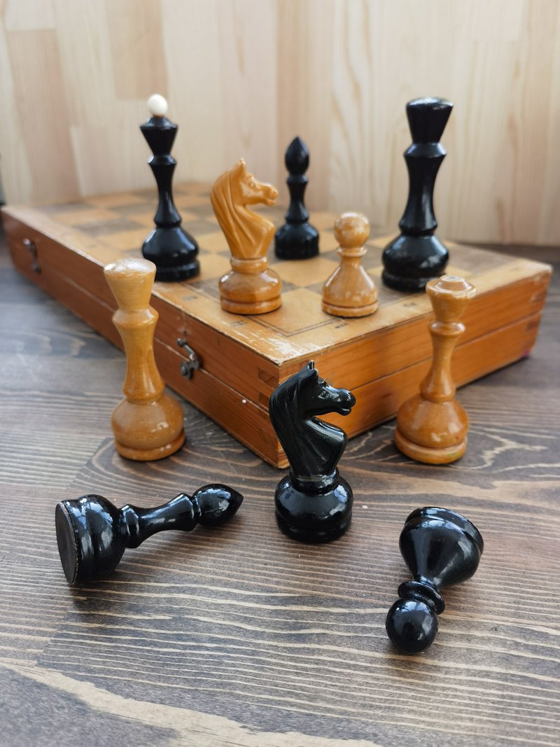 Vintage wooden large chess set USSR board 40x40cm Soviet Chess 1960s - บอร์ดเกม - ไม้ 