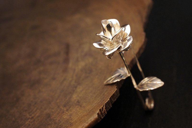 925 純銀玫瑰花心口針- 手作 (B33) - 胸針 - 純銀 