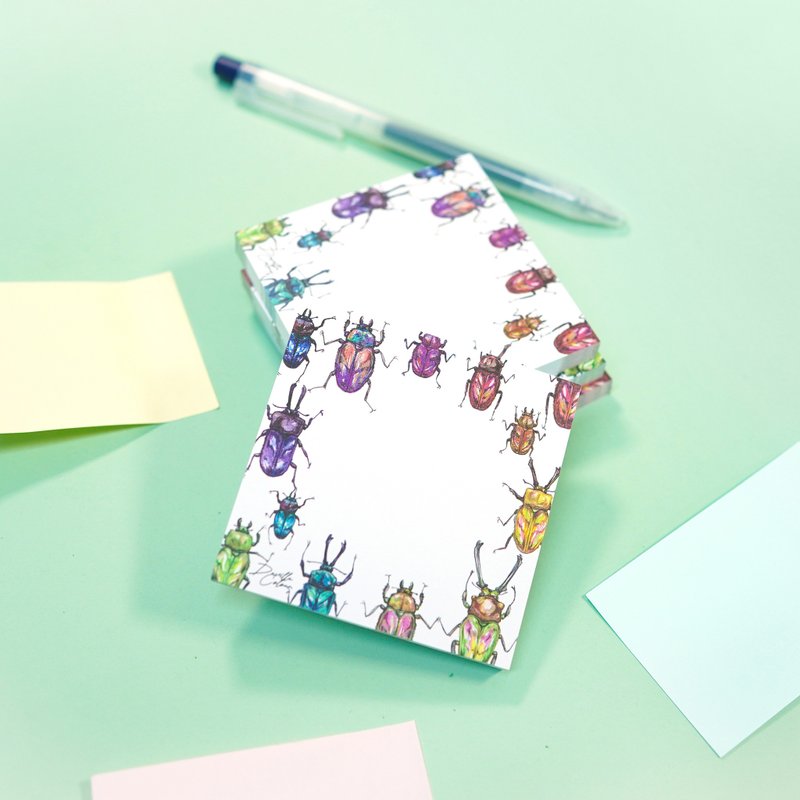 【彩虹鍬形蟲】水彩插畫 便條紙 不黏便簽 Memo紙 文具 甲蟲 自然 - 便條紙/便利貼 - 紙 多色