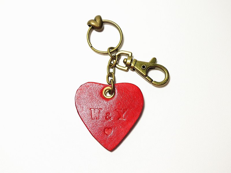 Leather Keychain , Love Keyring (12 colors / engraving service) - ที่ห้อยกุญแจ - หนังแท้ สีแดง