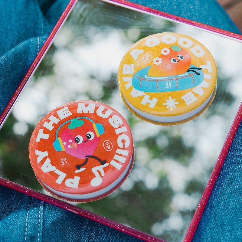 Play With Me Button Badge | Mango - Badges & Pins - Stainless Steel Orange