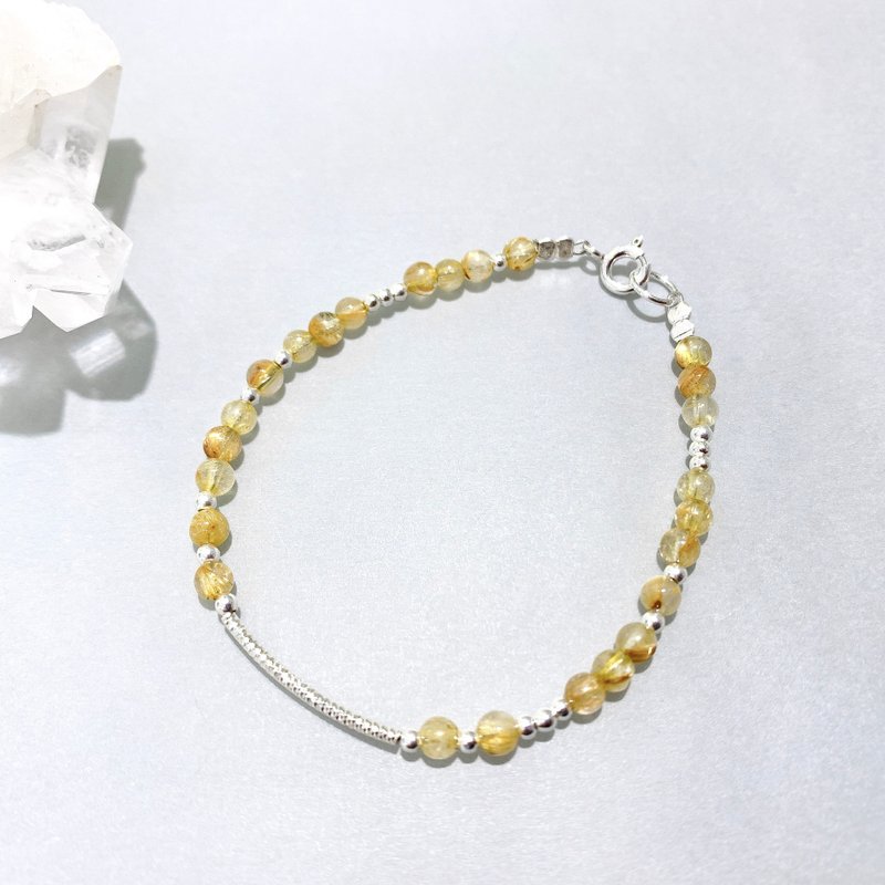 Ops Rutilated Quartz bracelet-純銀/黃髮晶/招財/太陽神經叢 - 手鍊/手環 - 其他金屬 金色