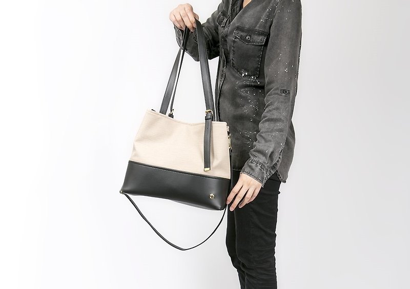 Taiwan Original / CLM Vegan Leather / Anti-Scratch Stitching Tote_Apricot Black - Messenger Bags & Sling Bags - Waterproof Material Khaki