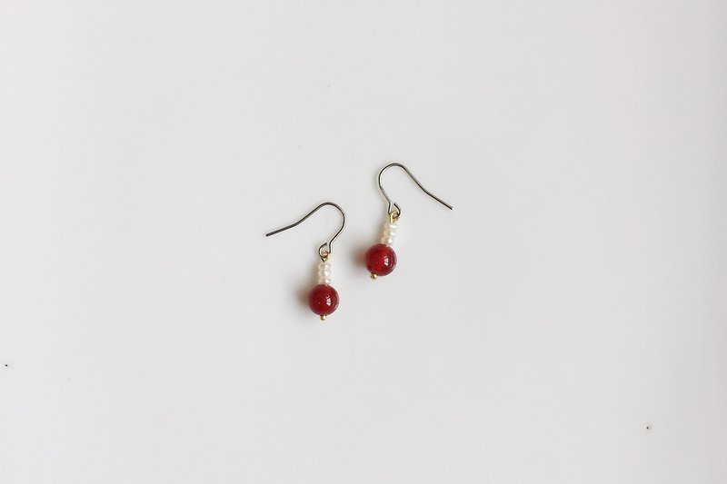 Red dot pearl red agate earrings - Earrings & Clip-ons - Glass Red