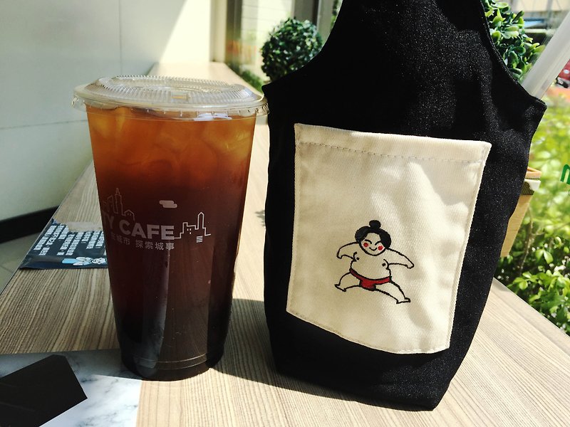 Japanese Sumo Wrestler-Elastic Eco-friendly Beverage Bag I Water Bottle Bag [Chinese and English names can be painted] - ถุงใส่กระติกนำ้ - ผ้าฝ้าย/ผ้าลินิน สีแดง