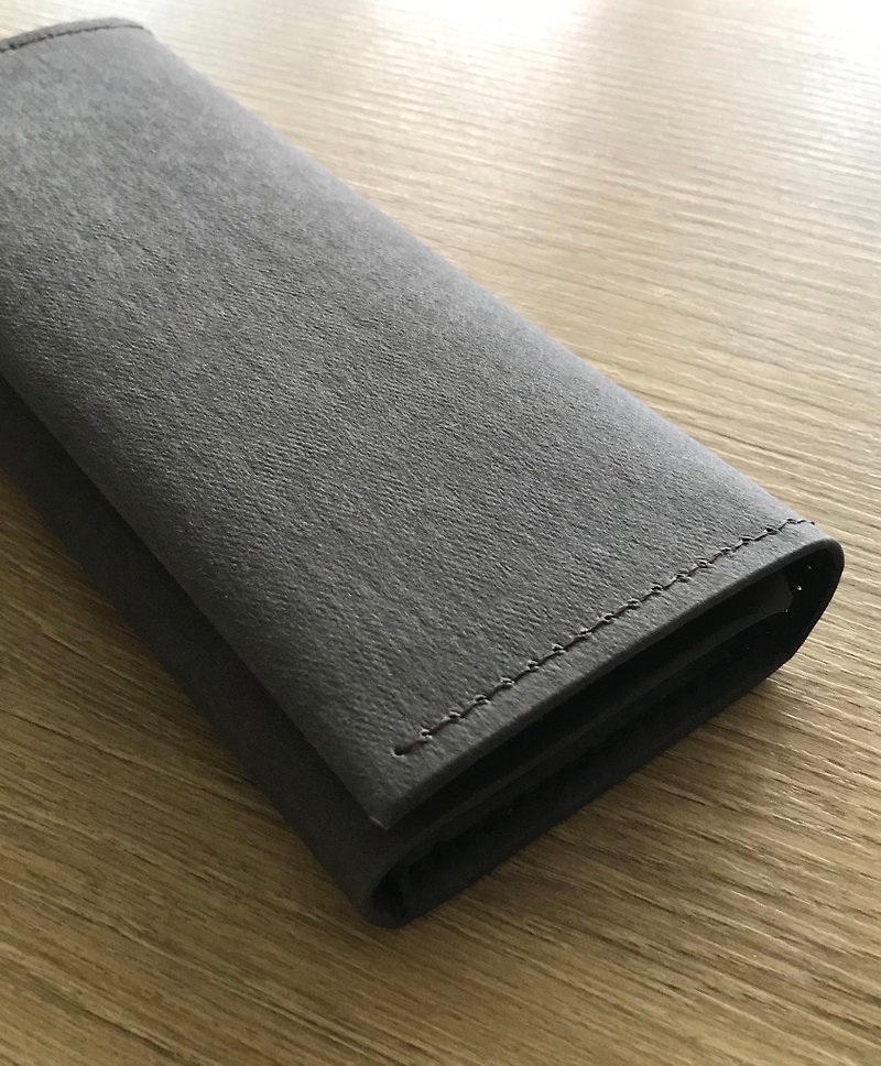 - Washed Paper Long Clip/Wood Ash*Vegan Paper Leather - Wallets - Paper Gray