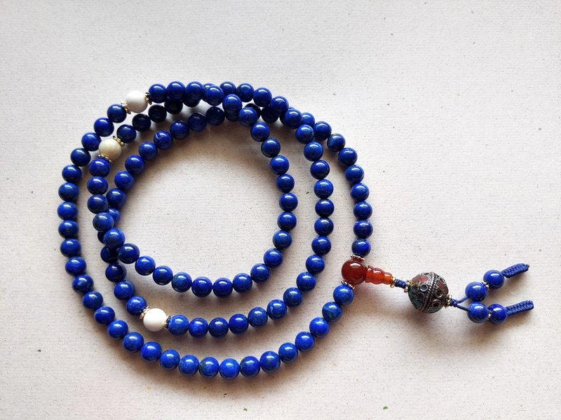 ORLI Jewelry 天然青金石108顆念珠 天然石 水晶 尼泊爾鑲崁珠 - 項鍊 - 水晶 藍色