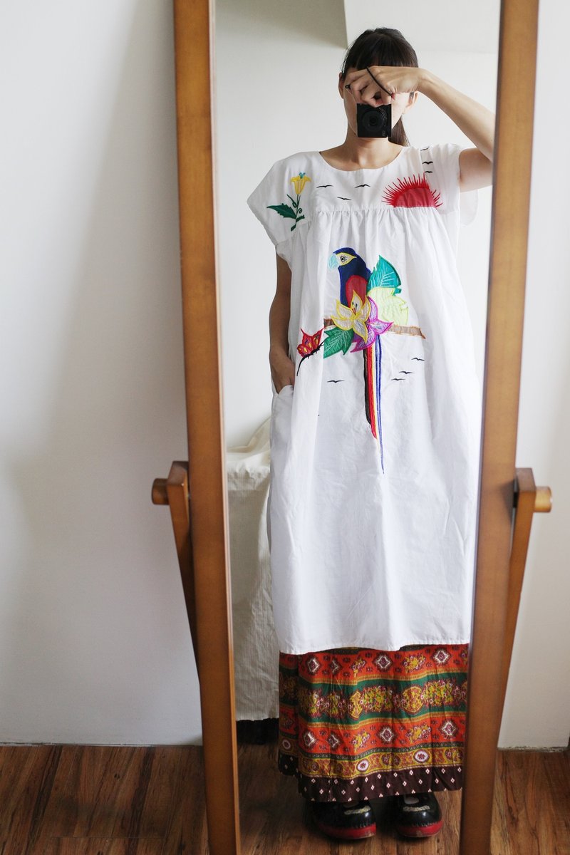 Vintage Mexican appliqué long top dress - Women's Tops - Cotton & Hemp 