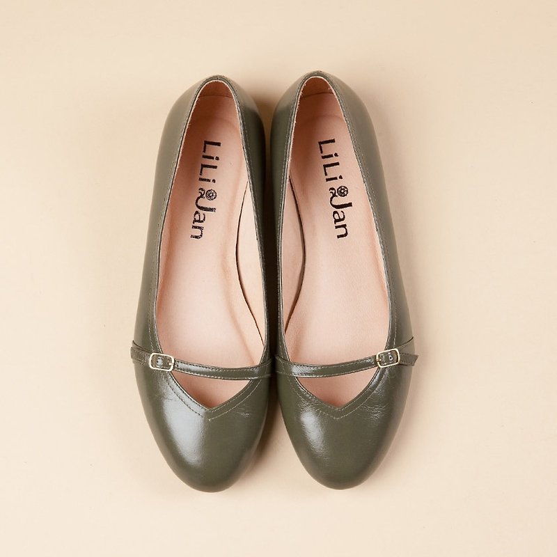 [elegance elegant] full leather simple tie Hepburn flat shoes _ olive dark green - รองเท้าอ็อกฟอร์ดผู้หญิง - หนังแท้ สีเขียว