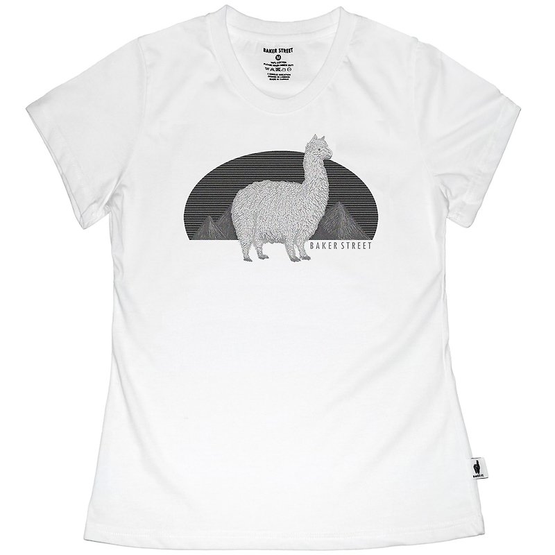 British Fashion Brand -Baker Street- Alpaca's Journey Printed T-shirt - Women's T-Shirts - Cotton & Hemp White
