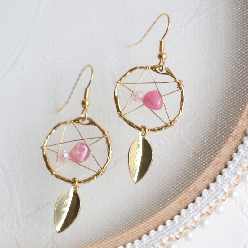 Red tourmaline dream catcher dangle earrings - 18k gold plated earrings - Earrings & Clip-ons - Gemstone Pink
