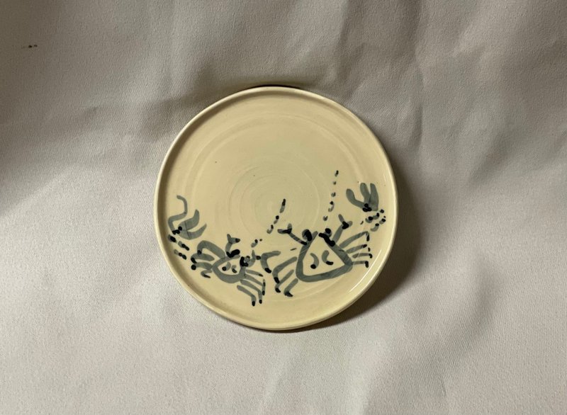 皿　蟹の絵  (14cm) - 盤子/餐盤/盤架 - 陶 白色