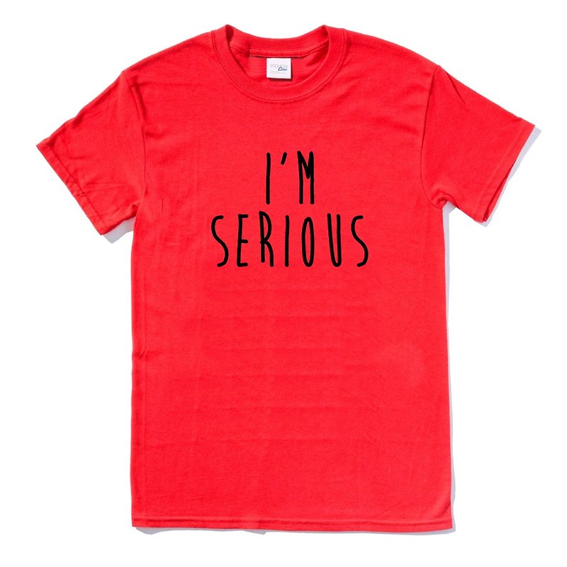 I'M SERIOUS 短袖T恤 紅色 文字 文青 藝術 設計 時髦 - 女上衣/長袖上衣 - 棉．麻 紅色