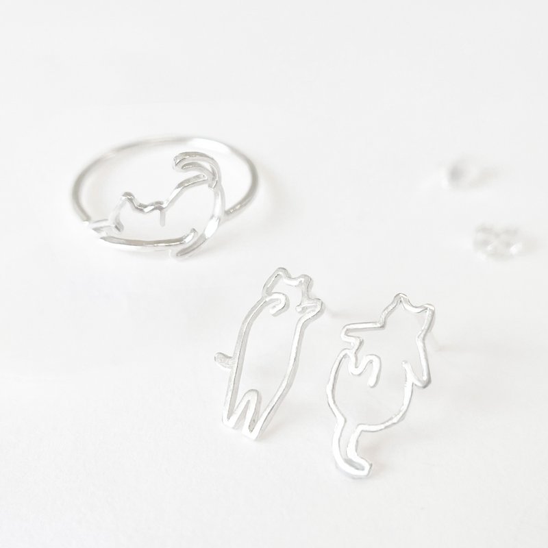 Cat 925 Sterling Silver Earrings and Ring Set - General Rings - Sterling Silver Silver